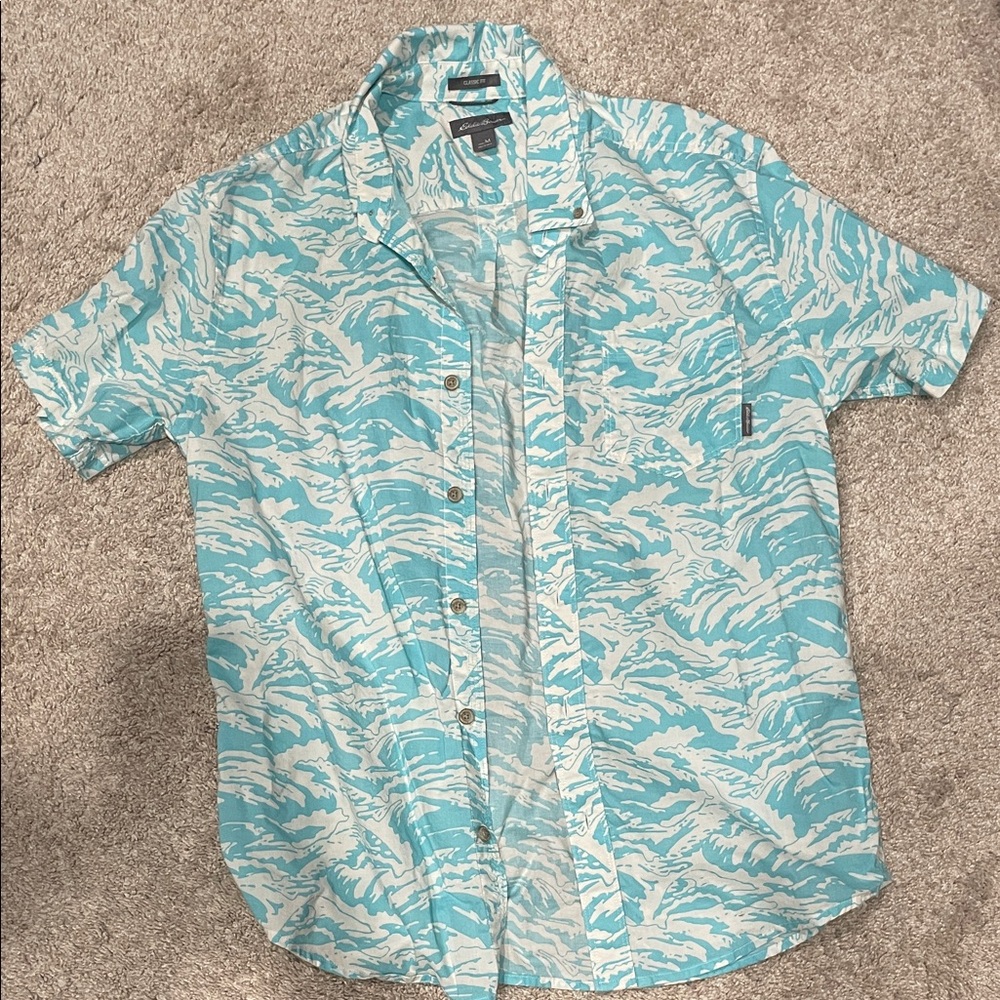 Eddie Bauer Teal and White Casual Shirt